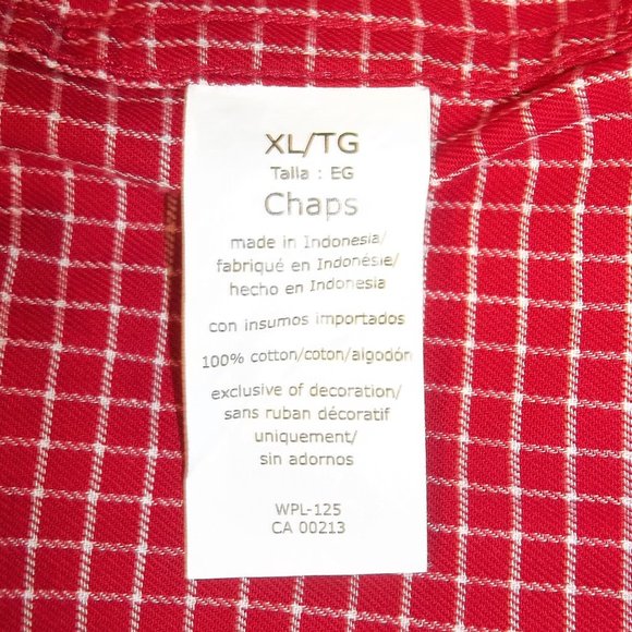 Chaps Mens Button Down Shirt Size XL Pocket Checkered Long Sleeve Red White - Picture 5 of 6